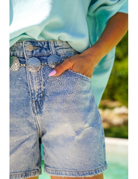 Pantaloncini di jeans LINDA con strass