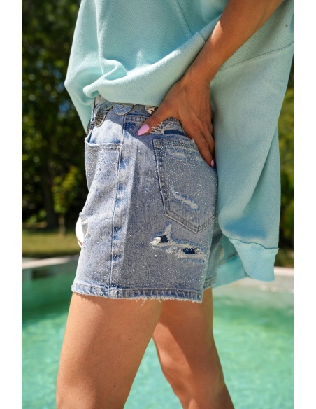 LINDA Jeansshorts mit Strasssteinen