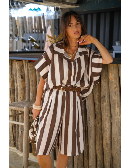 Pantalones cortos de rayas AVA chocolate/blanco