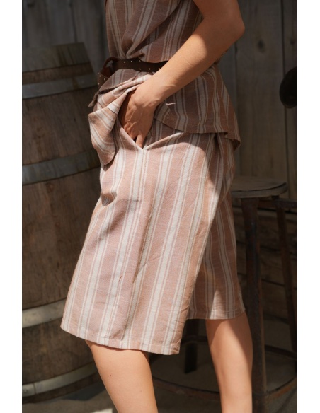 DAMEN-SHORTS GESTREIFT KAMEL E26