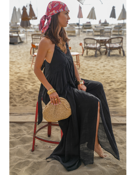 Robe Longue Brodé Noir BINIDALI