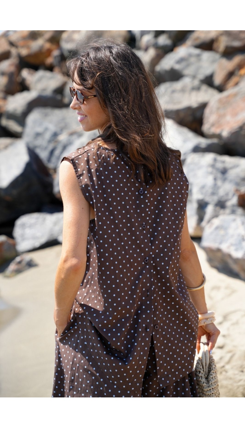 WOMEN'S TOP BROWN DOTS E26
