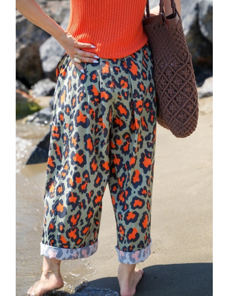 Pantalon Léopard Kaki/Orange Johanna TOGO