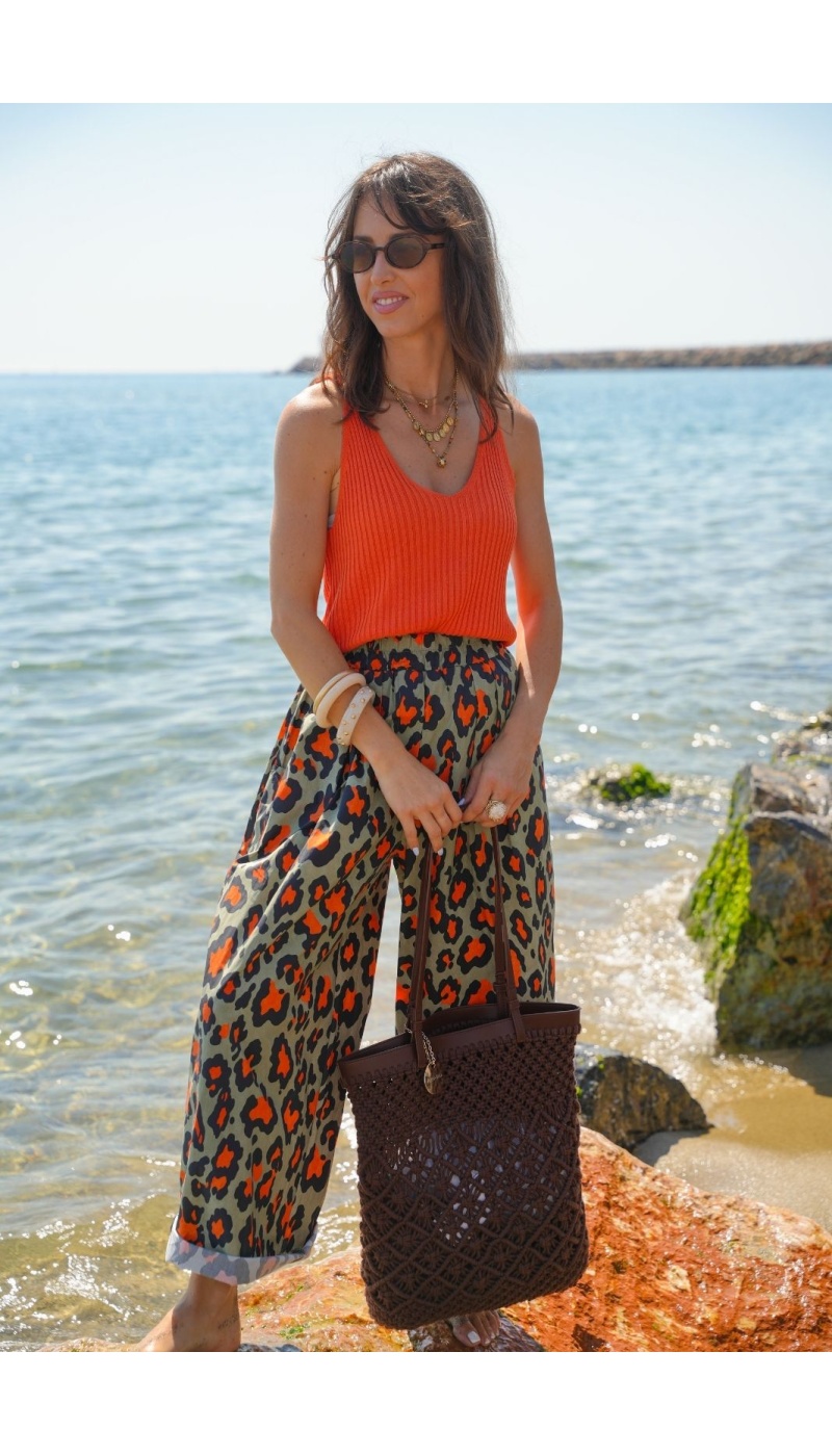 Pantalon Léopard Kaki/Orange Johanna TOGO