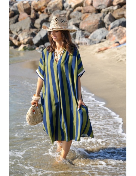 Vestido Longo Listrado Cáqui VAIANA – Elegância e Conforto