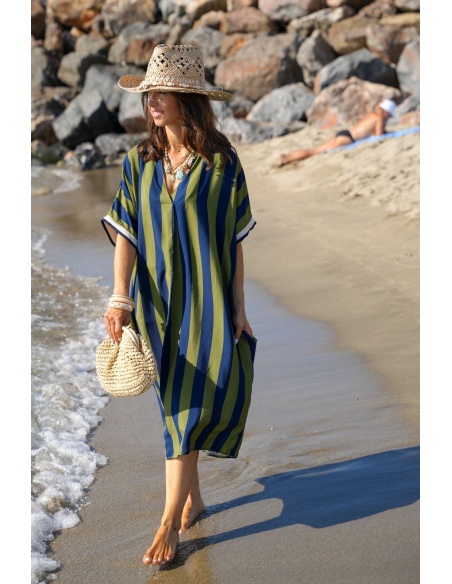 Robe Longue Rayée Kaki VAIANA - Élégance et Confort