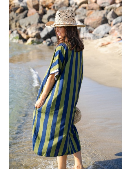 Robe Longue Rayée Kaki VAIANA - Élégance et Confort