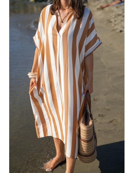 Vestido Longo Listrado Camelo VAIANA – Elegância e Conforto