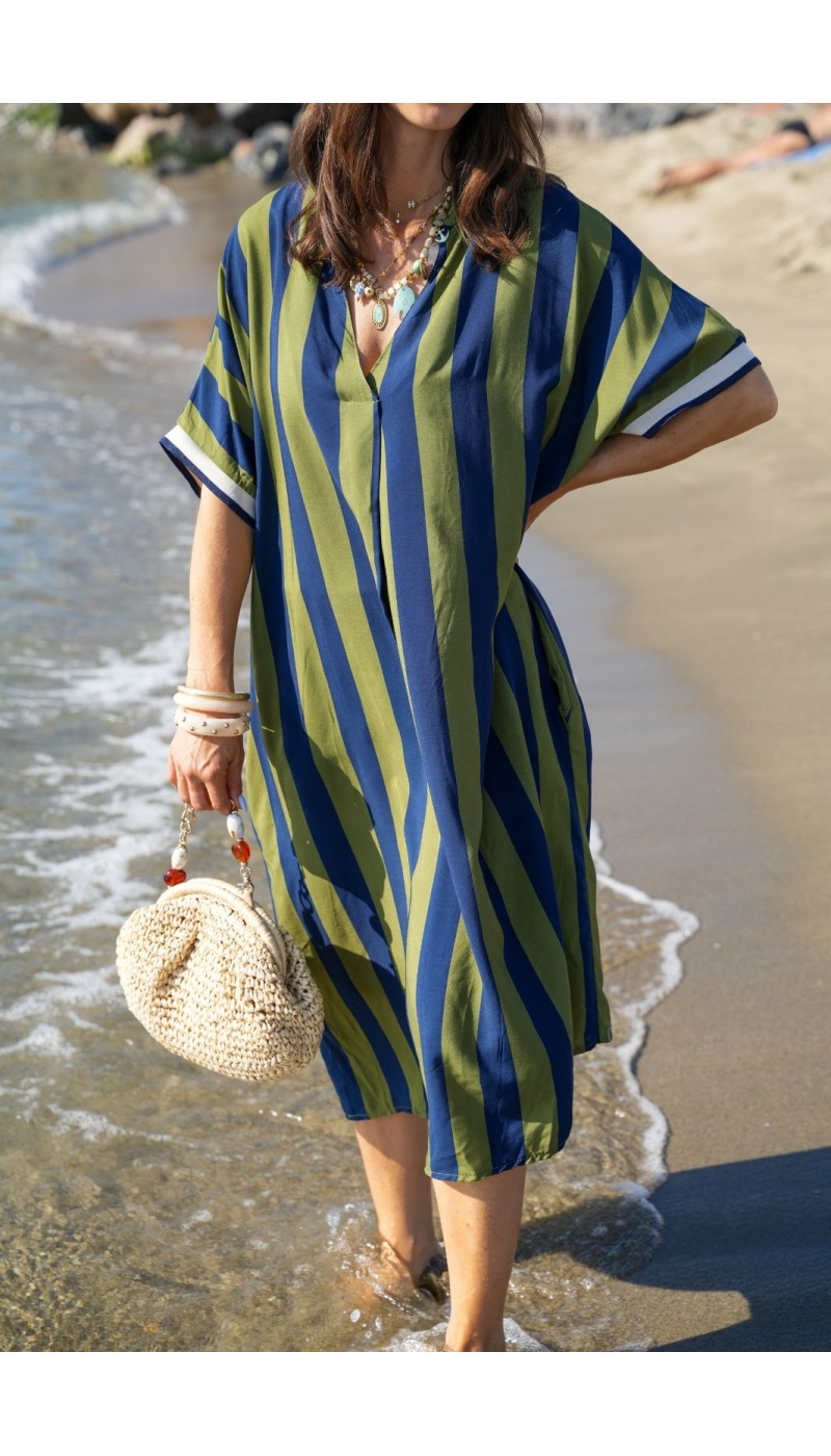 Robe Longue Rayée Kaki VAIANA - Élégance et Confort