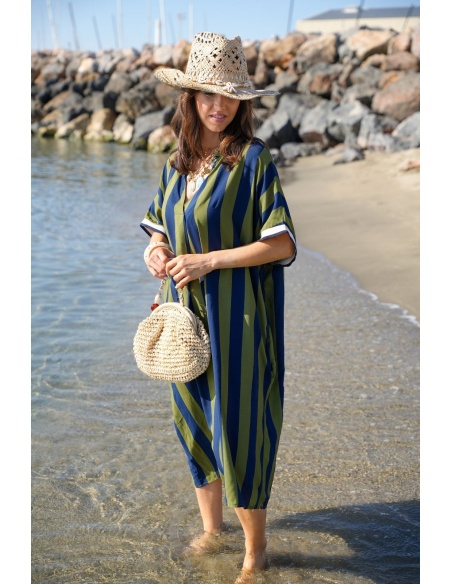 Long Khaki Striped Dress VAIANA - Elegance and Comfort