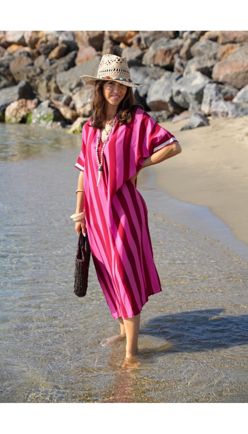 Abito Lungo Rosa a Righe VAIANA – Eleganza e Comodità