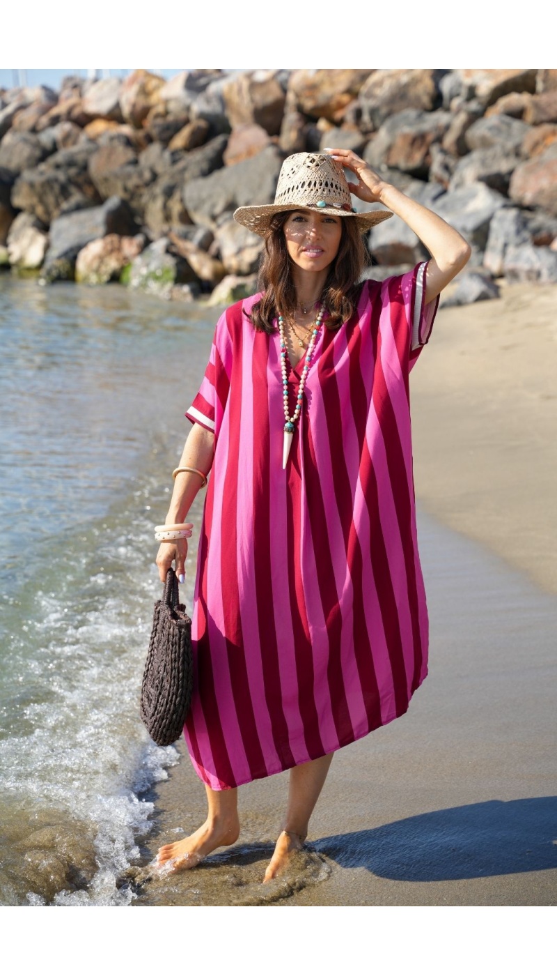 Vestido Longo Listrado Rosa VAIANA – Elegância e Conforto