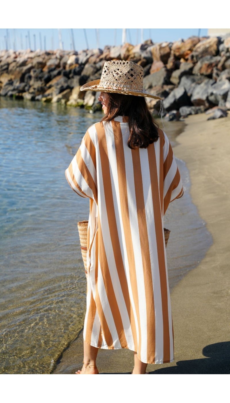 Vestido Largo Rayas Camel VAIANA - Elegancia y Confort