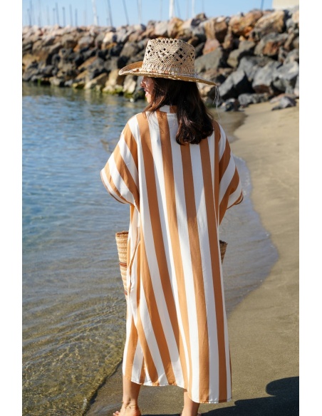 Robe Longue Rayée Camel VAIANA - Élégance et Confort