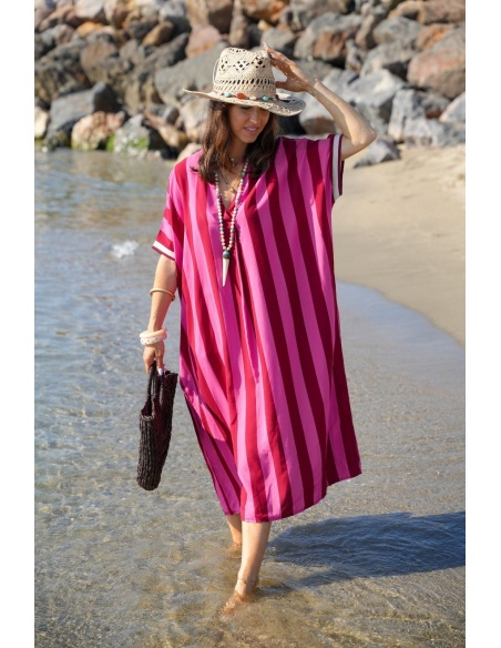 Abito Lungo Rosa a Righe VAIANA – Eleganza e Comodità