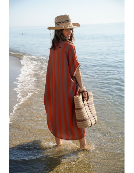Robe Longue Rayée Orange VAIANA - Élégance à la Maison