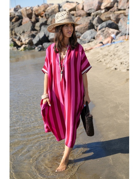 Long Pink Striped Dress VAIANA - Elegance and Comfort
