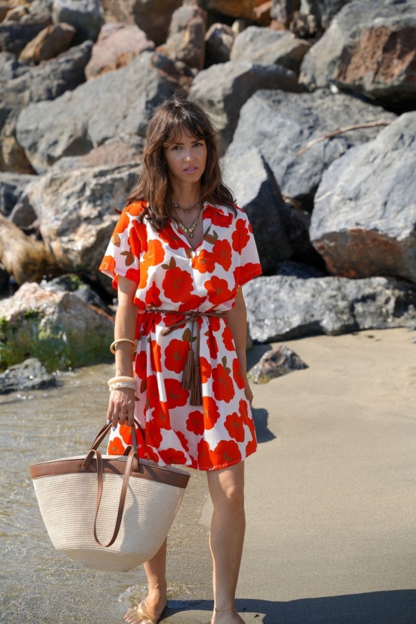 Robe Fleurs Orange/Ecru SINI