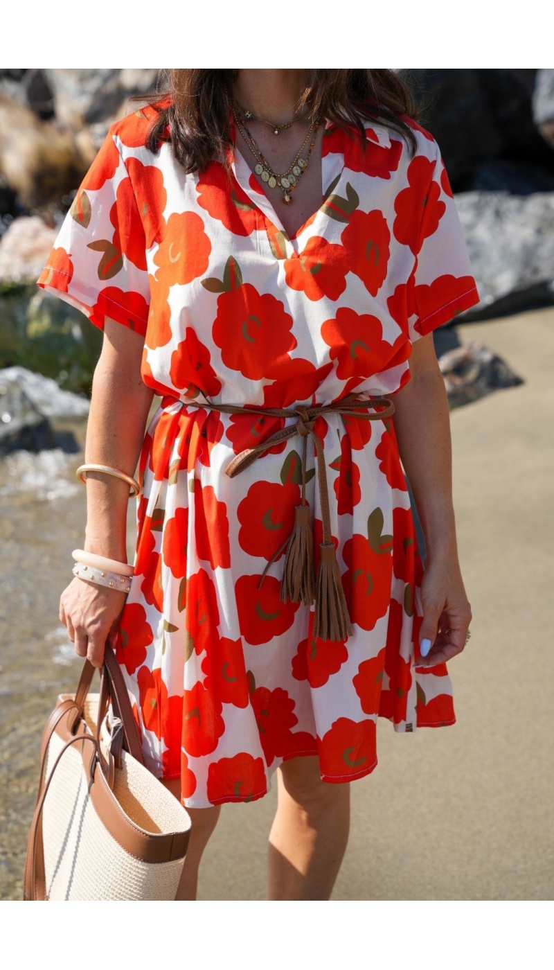Robe Fleurs Orange/Ecru SINI