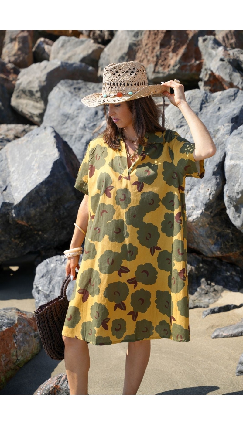SINI Khaki/Mustard Floral Dress