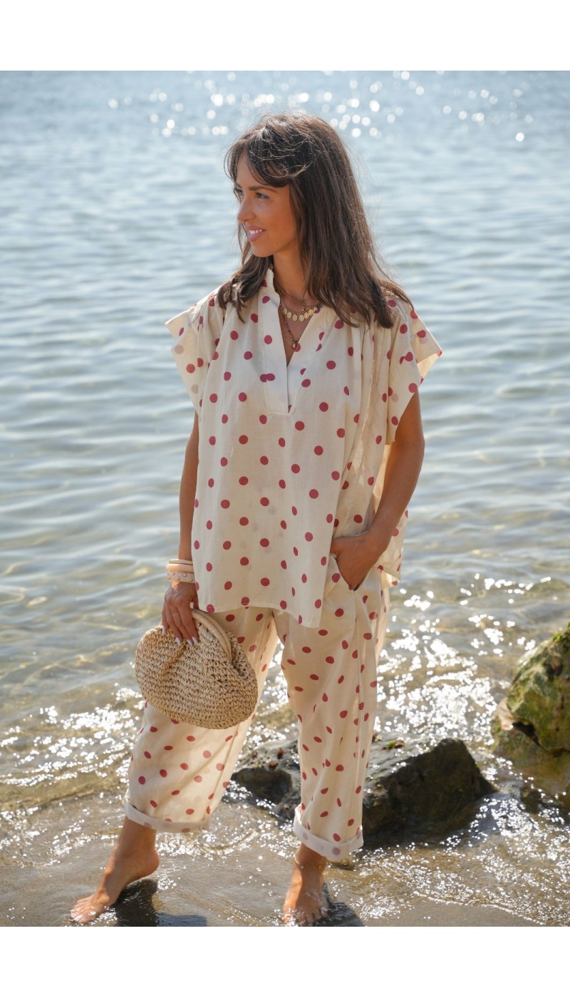 Haut Pois Ecru/Rouge Johanna OLIA