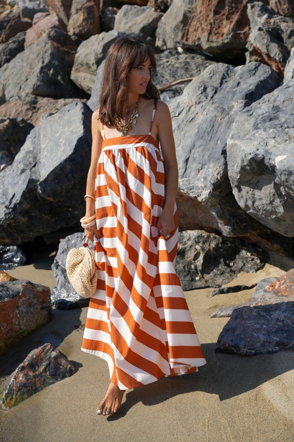 WOMEN'S DRESSES RUST WHITE E26