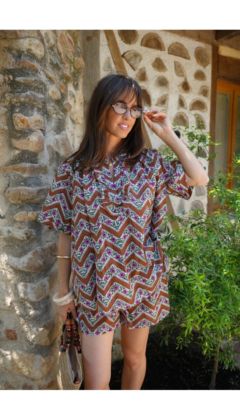 RUST FLOWER BLOUSE E26