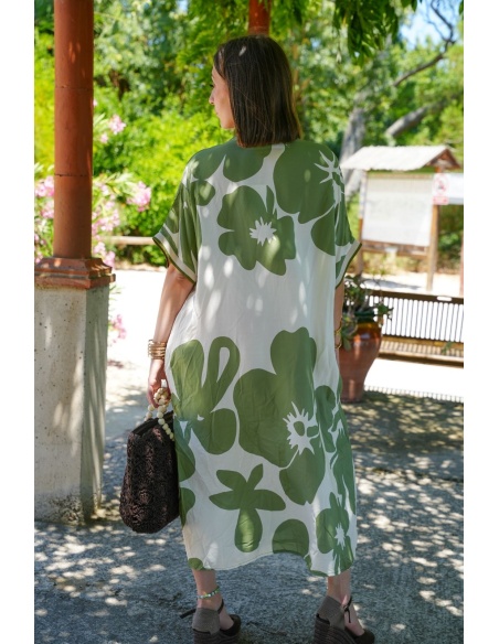 Robe Longue Fleurs Kaki VAIANA - Élégance et Style