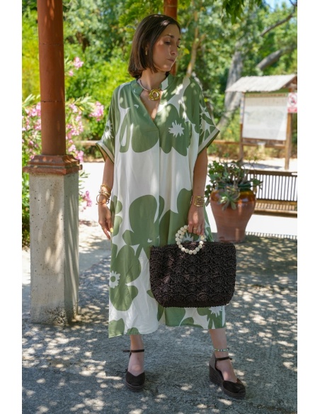 Robe Longue Fleurs Kaki VAIANA - Élégance et Style