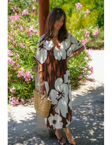Robe Longue Fleurs Marron VAIANA