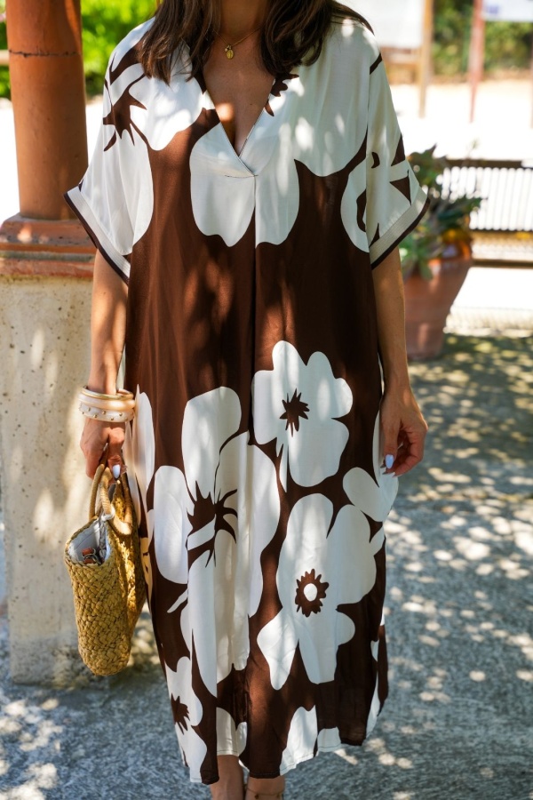 Robe Longue Fleurs Marron VAIANA 2