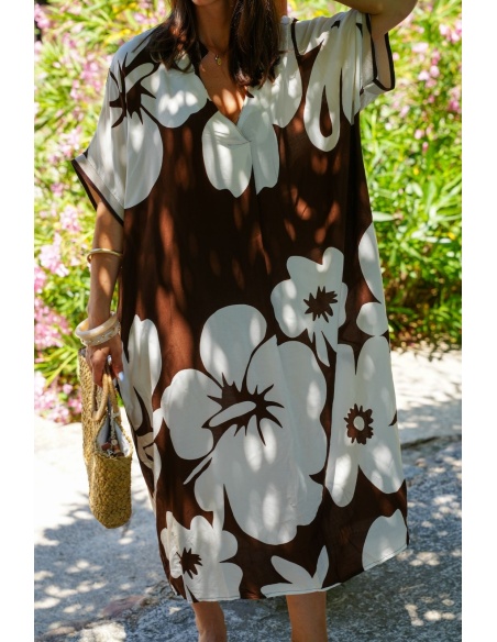 Robe Longue Fleurs Marron VAIANA