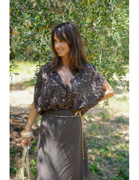 BLUSA LEOPAR CIOCCOLATO E26