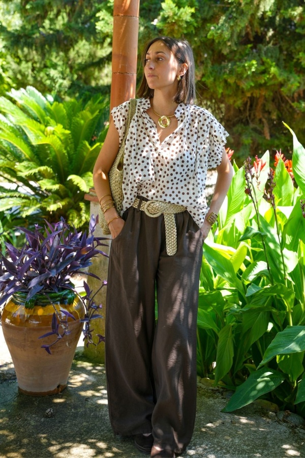 PANTALON FEMME CEINTU MARRON E26