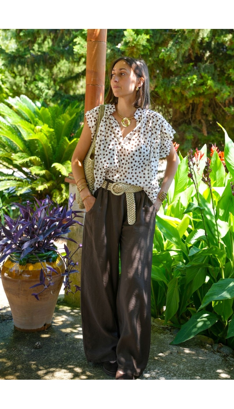 PANTALON FEMME CEINTU MARRON E26