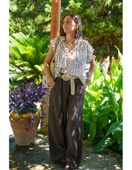 PANTALON FEMME CEINTU MARRON E26