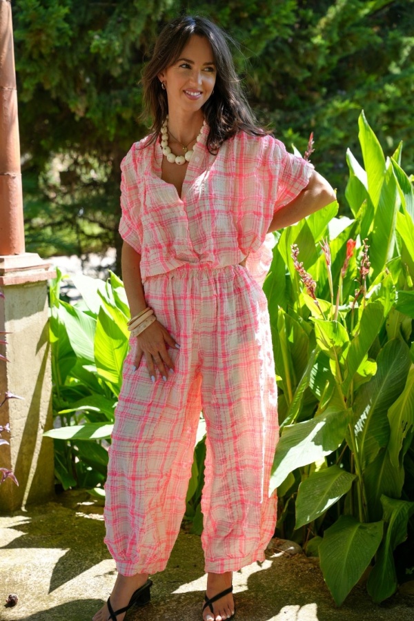 Pantalon Carreaux Rose ISÉE