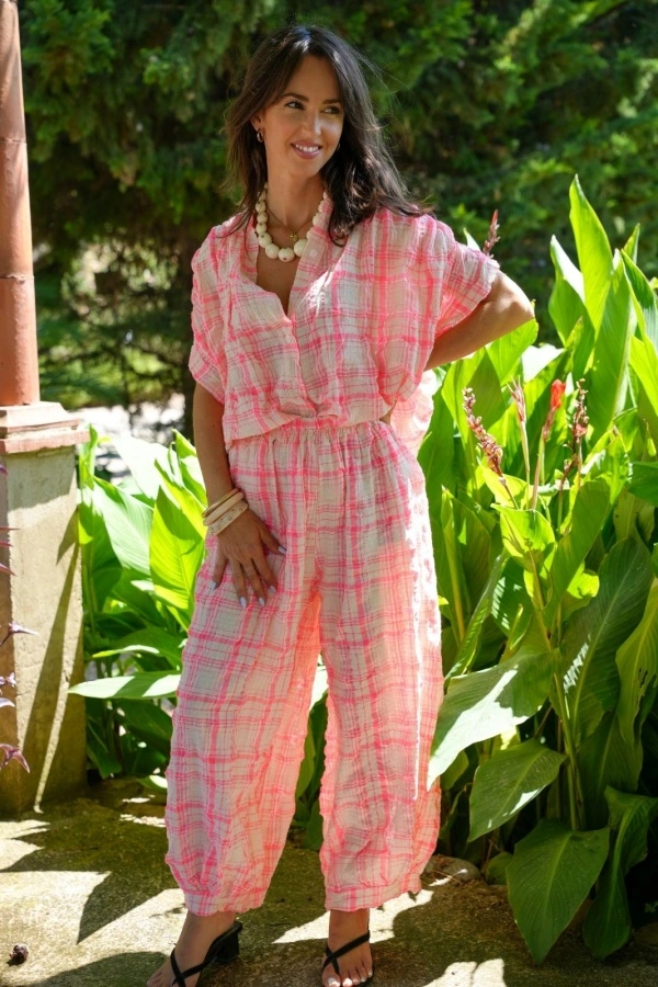 Pantalon Carreaux Rose ISÉE