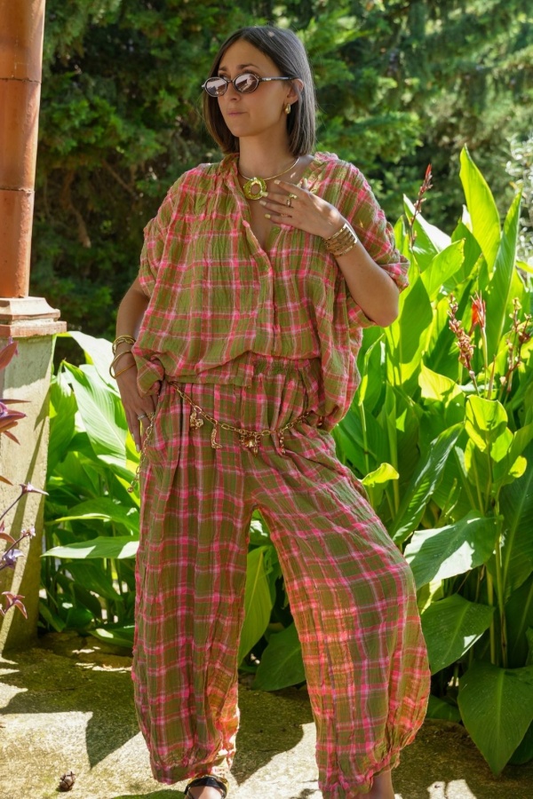 Pantalon Carreaux Rose ISÉE