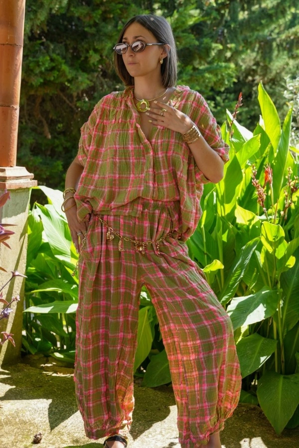 Pantalon Carreaux Rose ISÉE