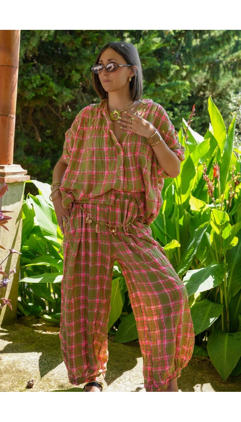 Pantalon Carreaux Rose ISÉE