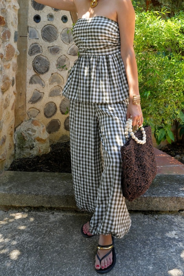 Ensemble Vichy Kaki ANITA - Élégance et Confort Chic 2