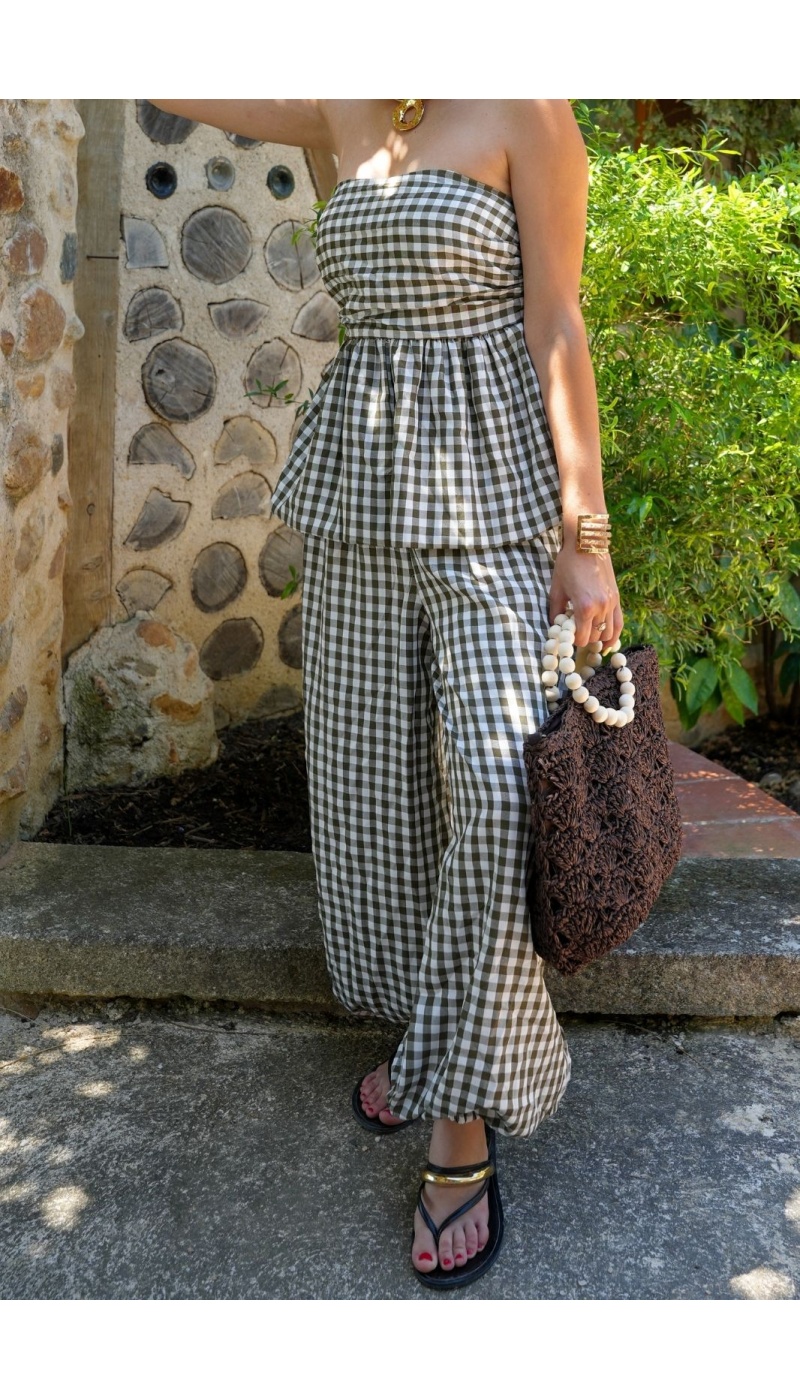 Ensemble Vichy Kaki ANITA - Élégance et Confort Chic