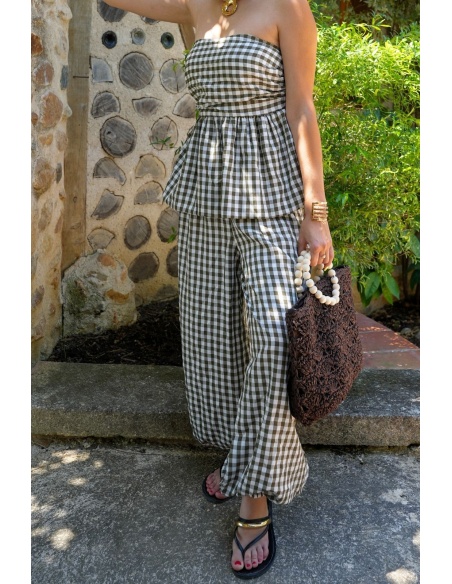 Ensemble Vichy Kaki ANITA - Élégance et Confort Chic