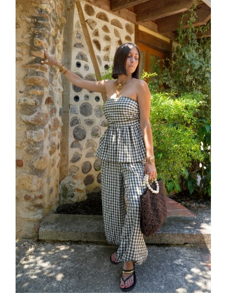 Ensemble Vichy Kaki ANITA - Élégance et Confort Chic
