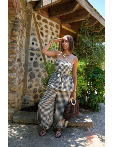 Ensemble Vichy Kaki ANITA - Élégance et Confort Chic