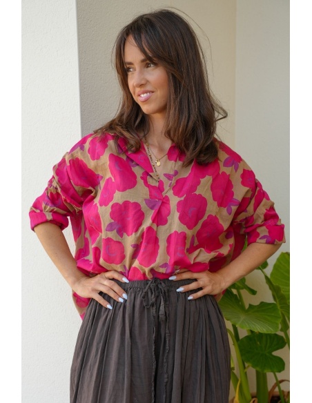 Blouse Fleurs Fuchsia Beige ALANA - Style floral élégant