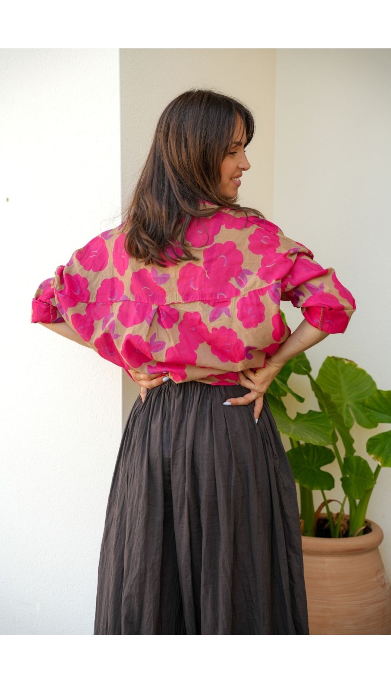 Blouse Fleurs Fuchsia Beige ALANA - Style floral élégant