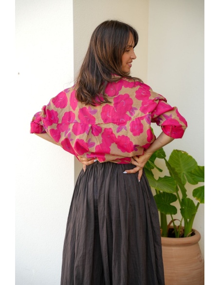 Blouse Fleurs Fuchsia Beige ALANA - Style floral élégant