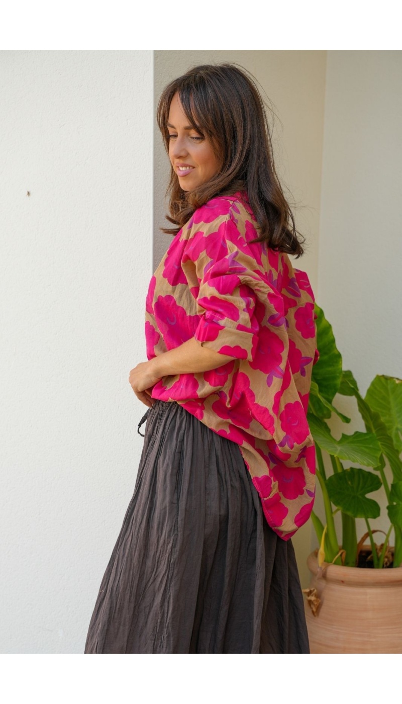 Blouse Fleurs Fuchsia Beige ALANA - Style floral élégant